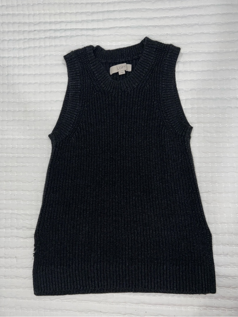 LOFT Black Sleeveless Ribbed Knit Crewneck Sweater Vest